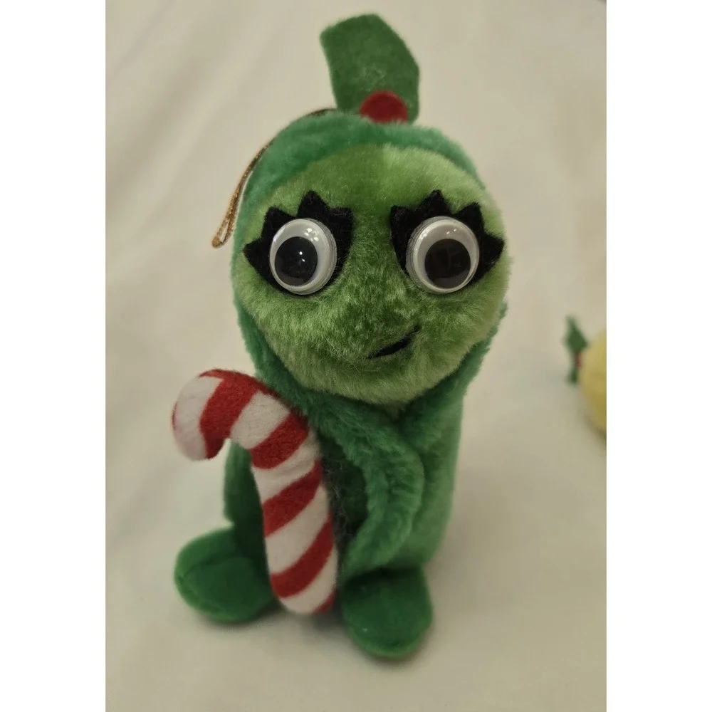 Vintage 1991 Del Monte Country Yumkins Christmas Googly Eyed Plush Ornament Set